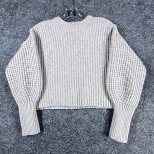 Splendid Women Small Beige Ribbed Knit Balloon Sleeve Wool Cashmere Sweater Top
